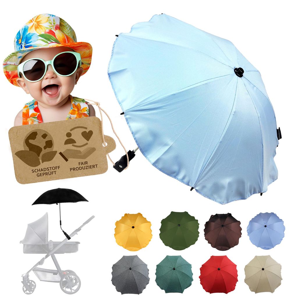 BAMBINIWELT Sonnenschirm für Kinderwagen Ø68cm UV-Schutz50+ Schirm Sonnensegel Sonnenschutz, hellblau