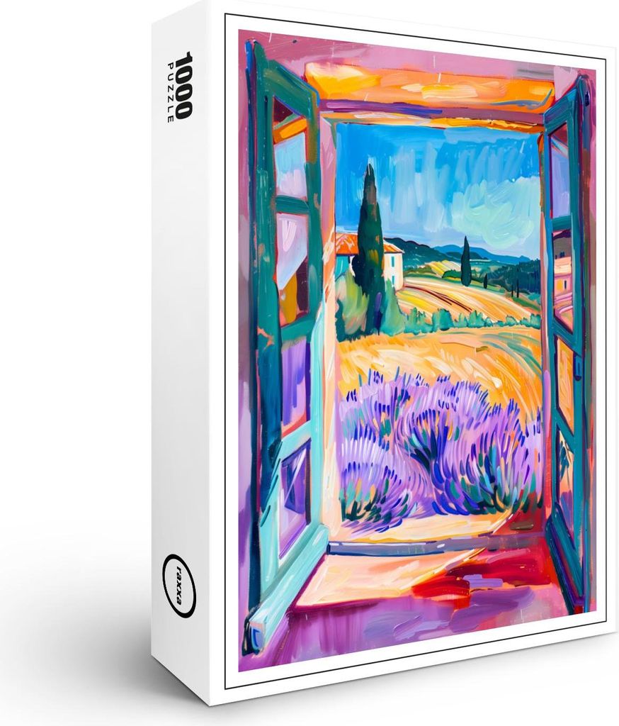raxxa Premium-Puzzle "Open French Doors Over Lavender Fields With Cypress Trees And Wheat", 1000 Teile