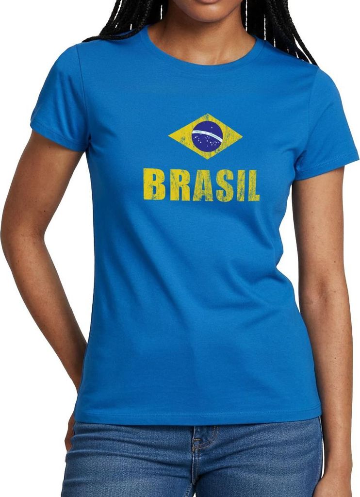 Spreadshirt Brasilien Fußball Retro Frauen T-Shirt, XL, Royalblau