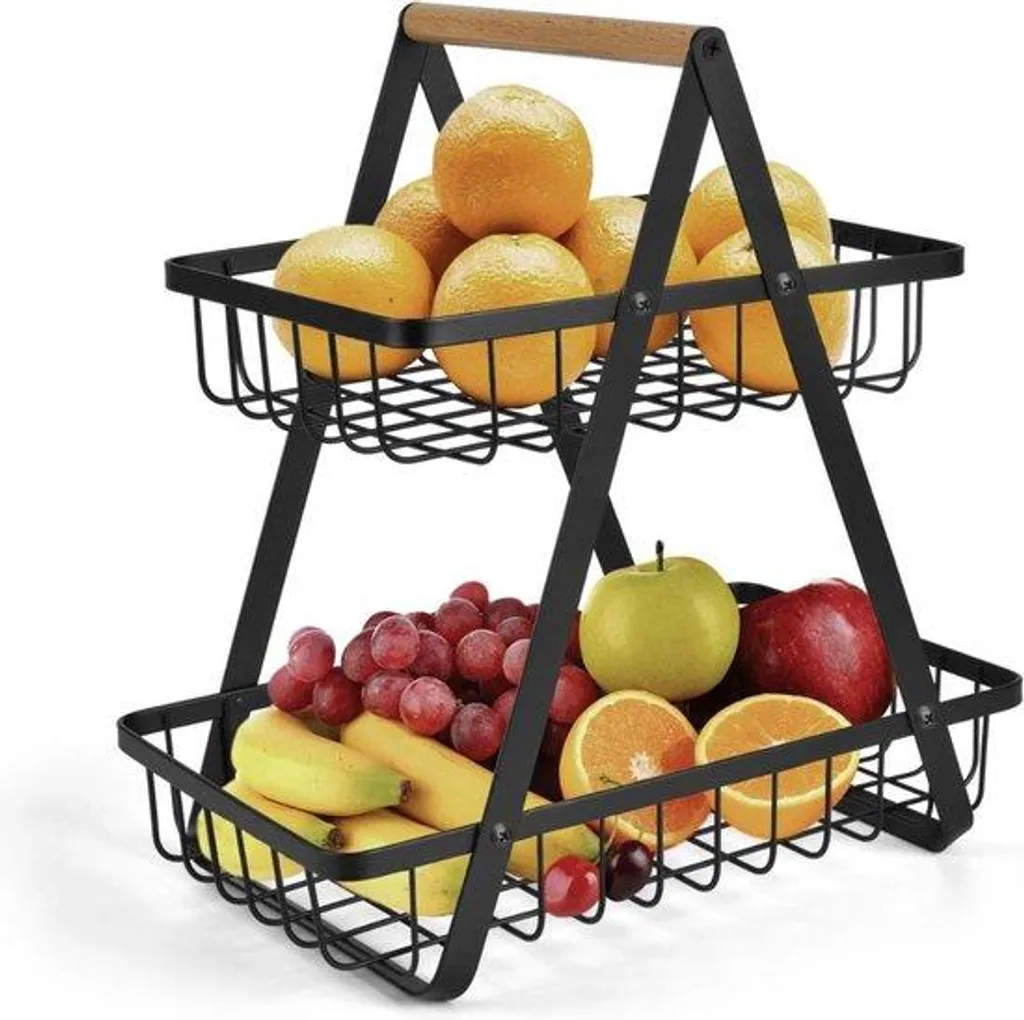 Caisse à fruits et pommes de terre 2 étages en bambou naturel et acier