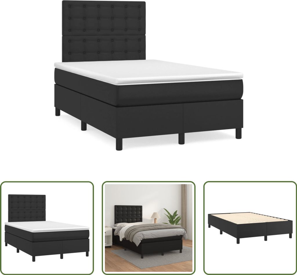 The Living Store Boxspringbett mit Matratze Schwarz 120x190 cm Kunstleder