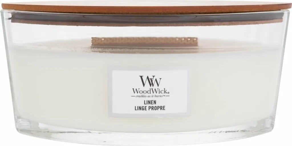 WoodWick Linen Bougie Parfumée 453g avec Mèche en Bois Crépitante