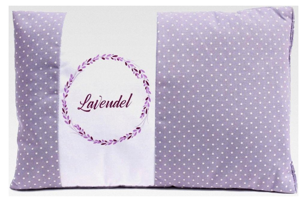 Lavendel Duftkissen, 180 g Lavendelblüten-Füllung, Bezug aus 100% Baumwolle, 30 x 20 cm - Lila mit Punkten