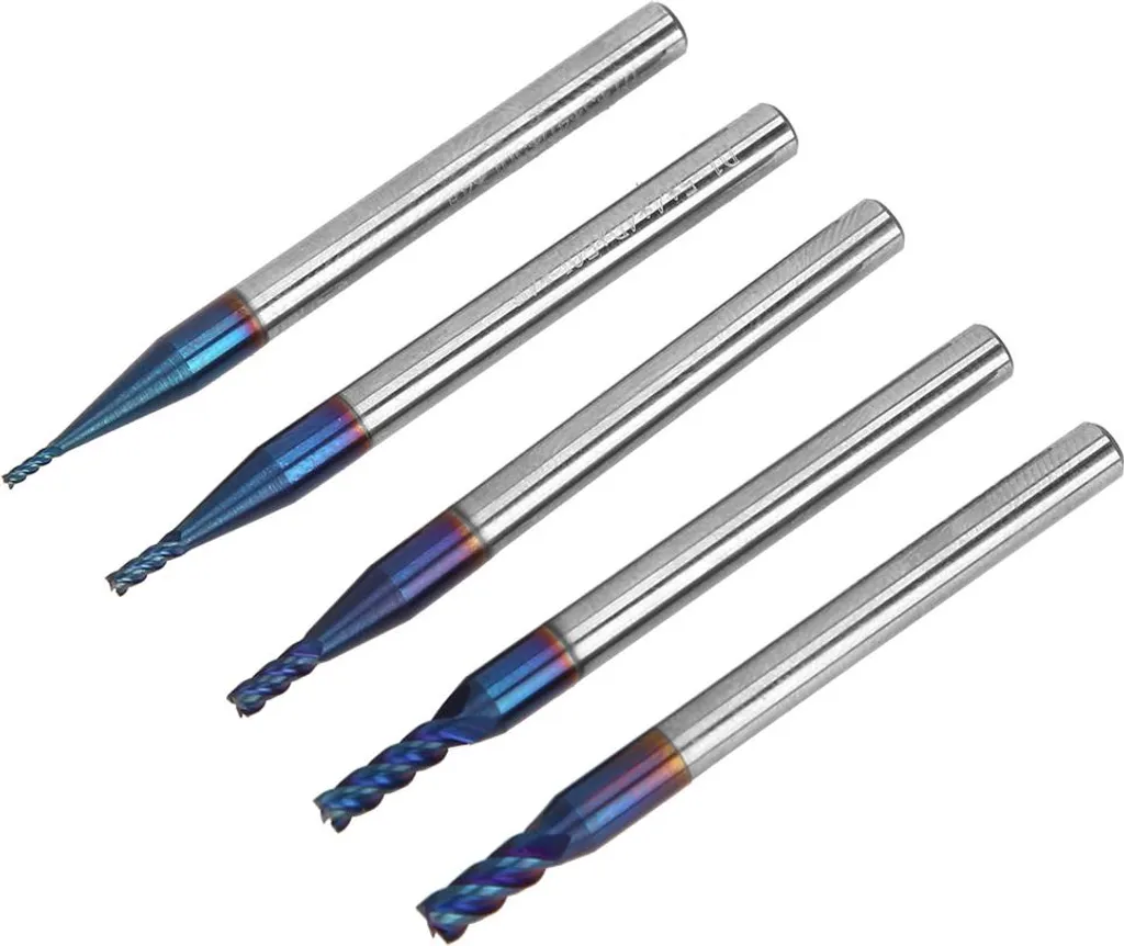 Lot de 5 fraises carbure de tungstène HRC 65 à queue 4 dents nano bleu