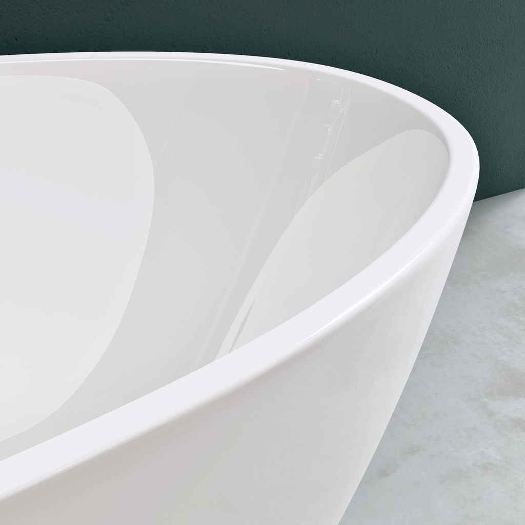 Mai & Mai Freistehende Badewanne Weiß 150x79x56 cm Oval Acryl-Standbadewanne inkl. Pop Up Ablaufgarnitur Vicenza599