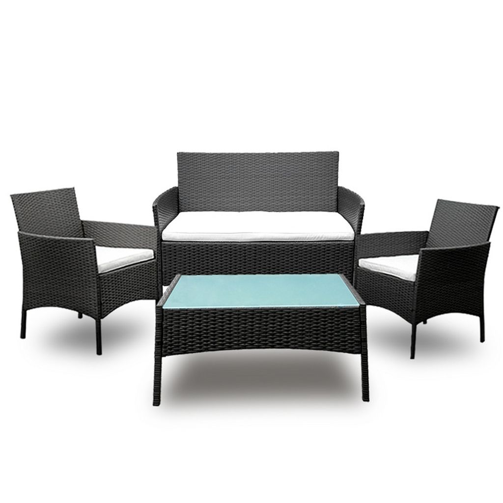 Jopassy Sitzgruppe Couch Polyrattan Relax-Lounge Sitzgarnitur Ecke Gartenmöbel Balkon schwarz