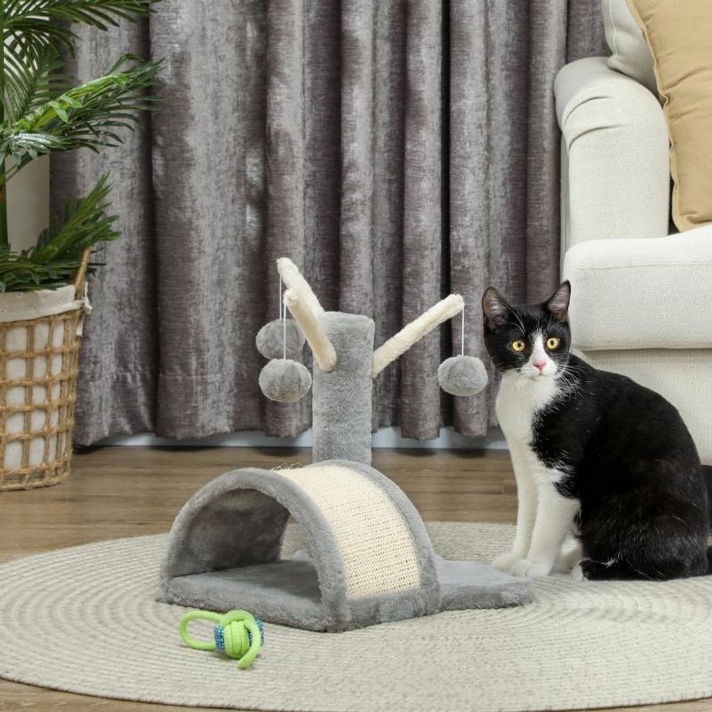 Fortuna Lai Kratzbaum 40 cm Kleiner Katzenturm mit Höhle, 2 Spielball, Kratzmatte, Katzenkratzbaum, Kletterbaum, für kleine & große Katzen, Hell...