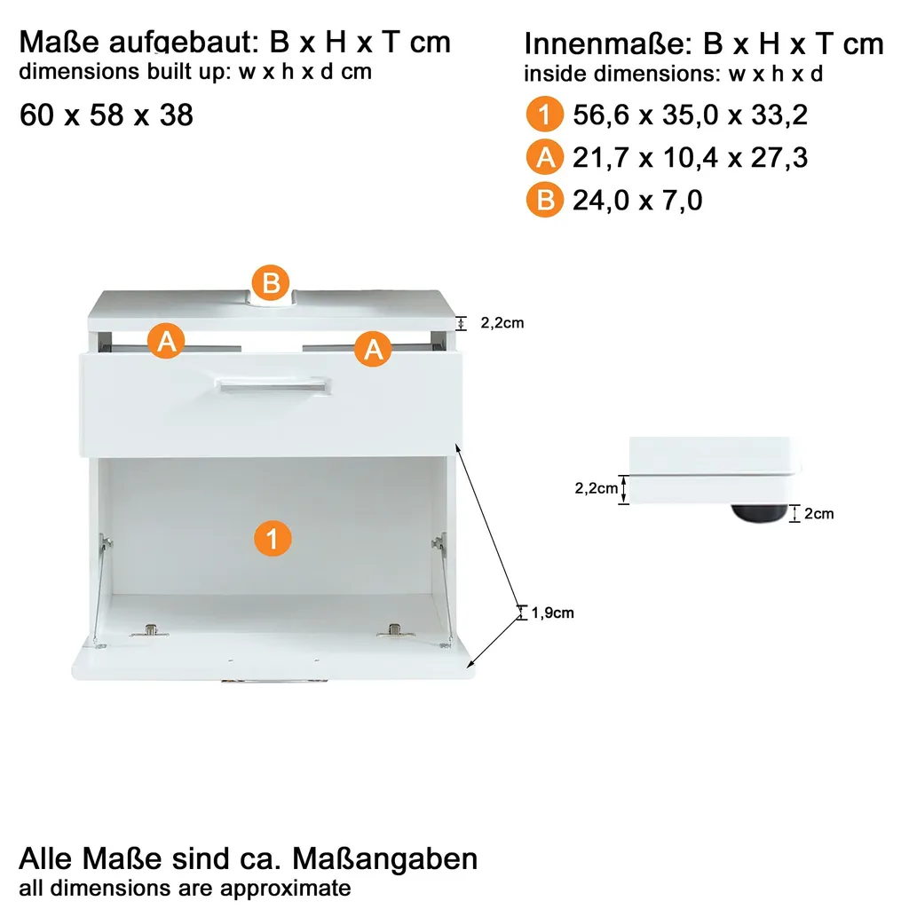 Support de Lavabo Blanc Mat 60cm - Structure Renforcée et Gain de Place - 10