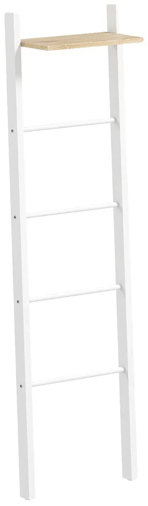 Porte-serviettes en acier blanc durable avec insert chêne authentique