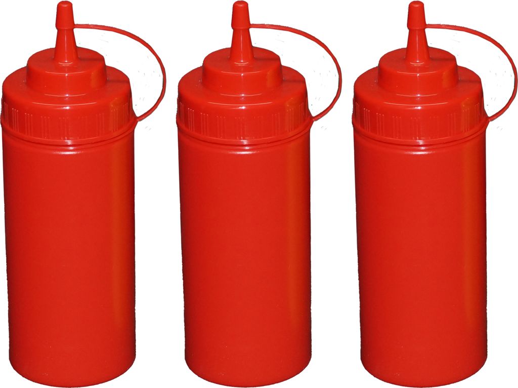 3 Stück rote Quetschflaschen 0,49 Liter Dosierflasche Spenderflasche Dressingflasche