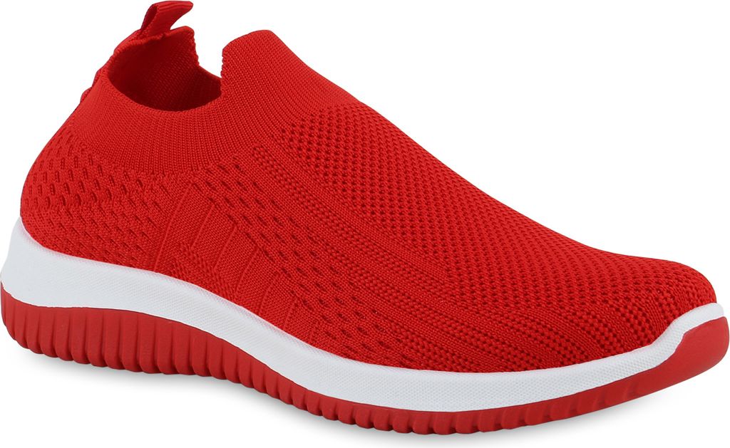 VAN HILL Damen Slip Ons Sportschuhe Sportliche Strick Profil-Sohle Schuhe 841678, Farbe: Rot, Größe: 42