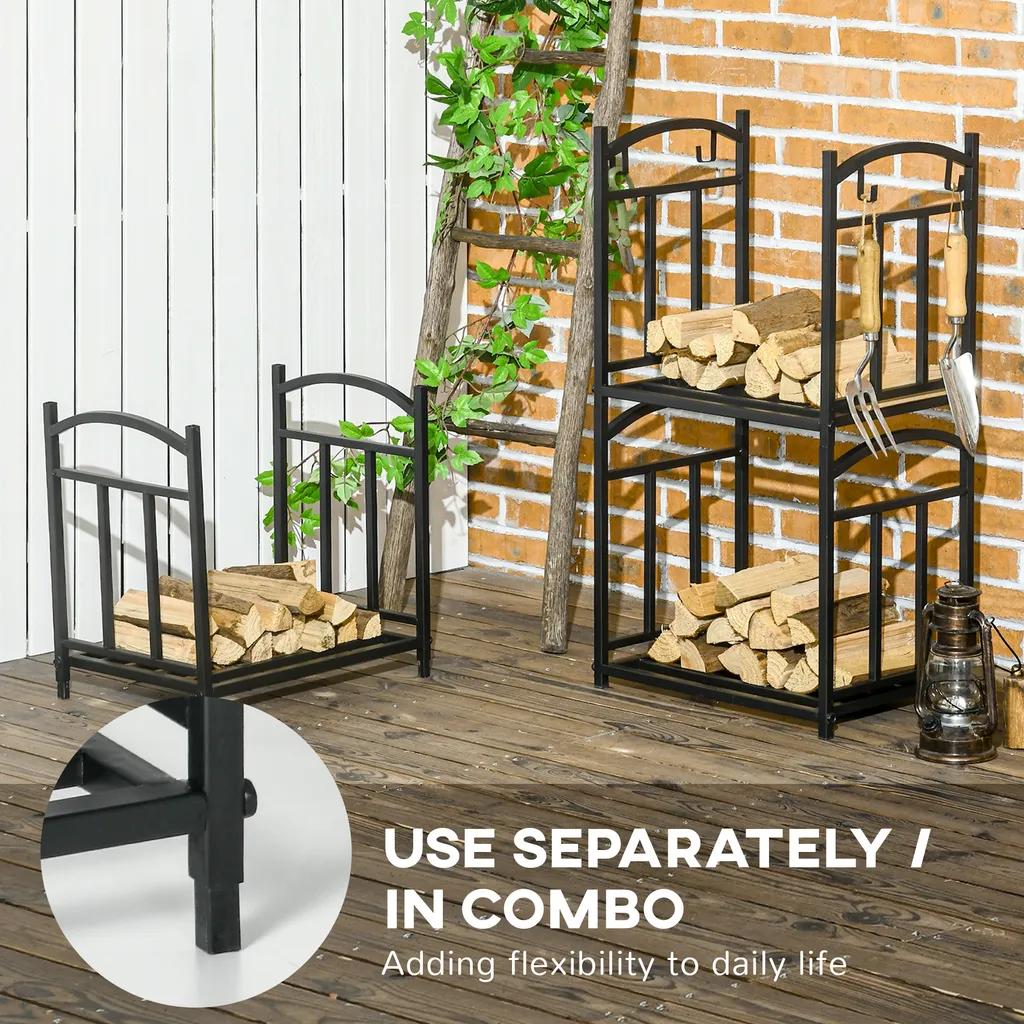 Porte-bûches Modulable 126 cm Robuste Charge 60kg en Acier Époxy Noir - 3