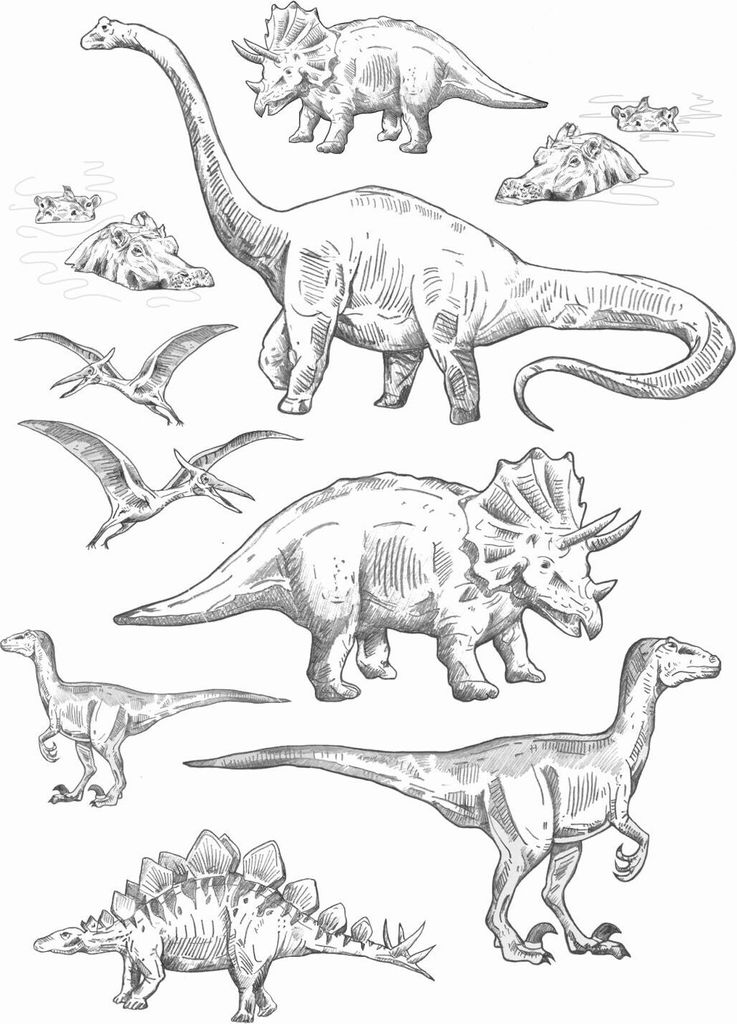 ESTAhome Wandtattoo Dinosaurier Schwarz-Weiß 47.5 x 66 cm