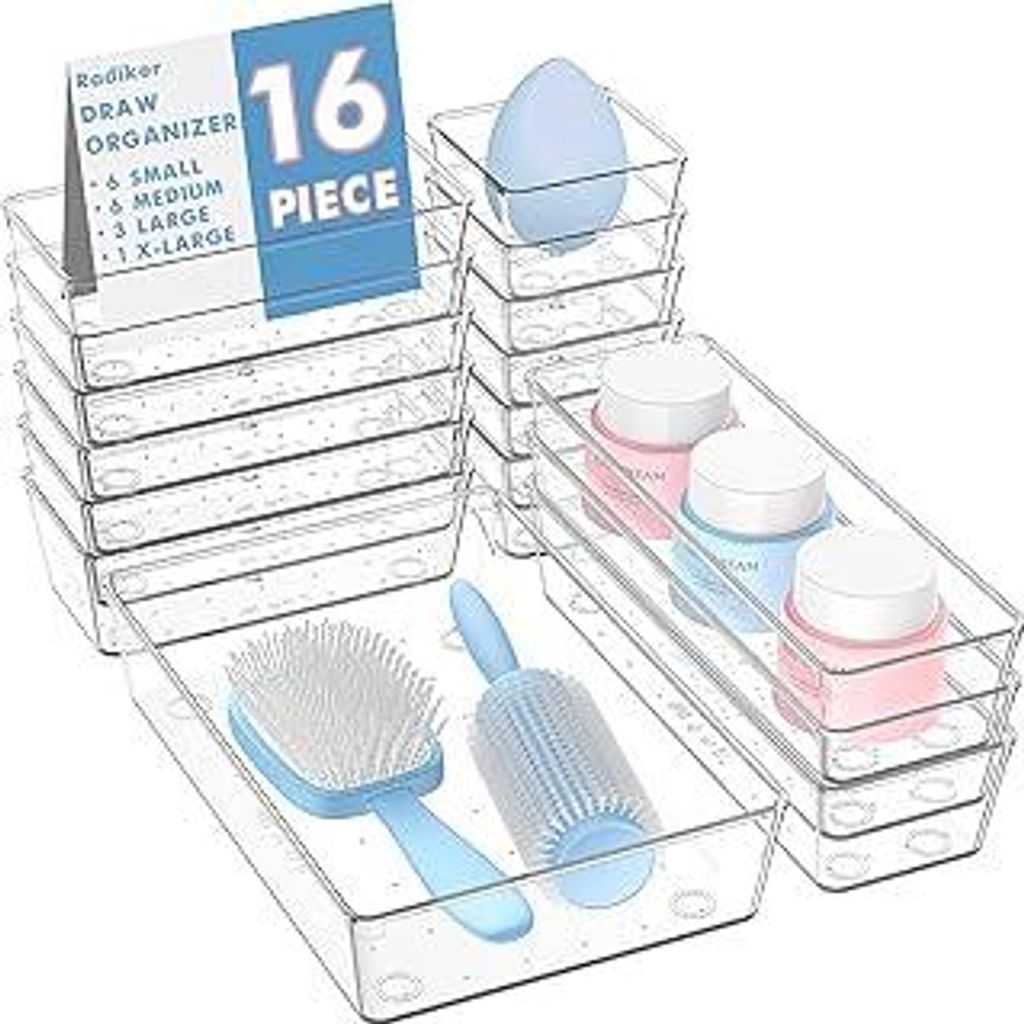Radikor Schubladen Organizer -16 Stück Schminktisch Organizer in 4 Größen, Drawer Organizer, Make Up Organizer, Schubladen Ordnungssystem für S...