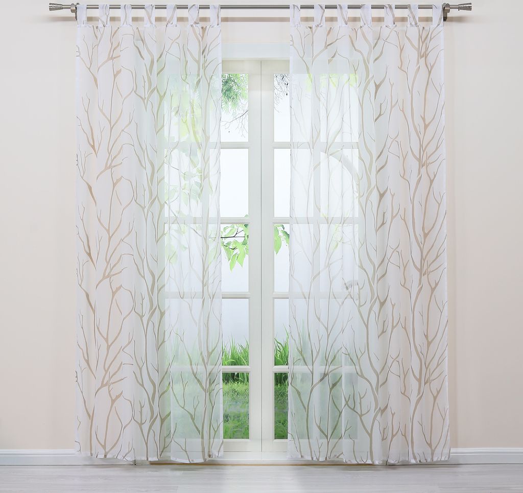 Joyswahl Vorhang Voile Gardinen HxB 225x140cm Fensterschal mit sandigem Zweigmuster Schlaufen halbtransparent Sand 1 Stück