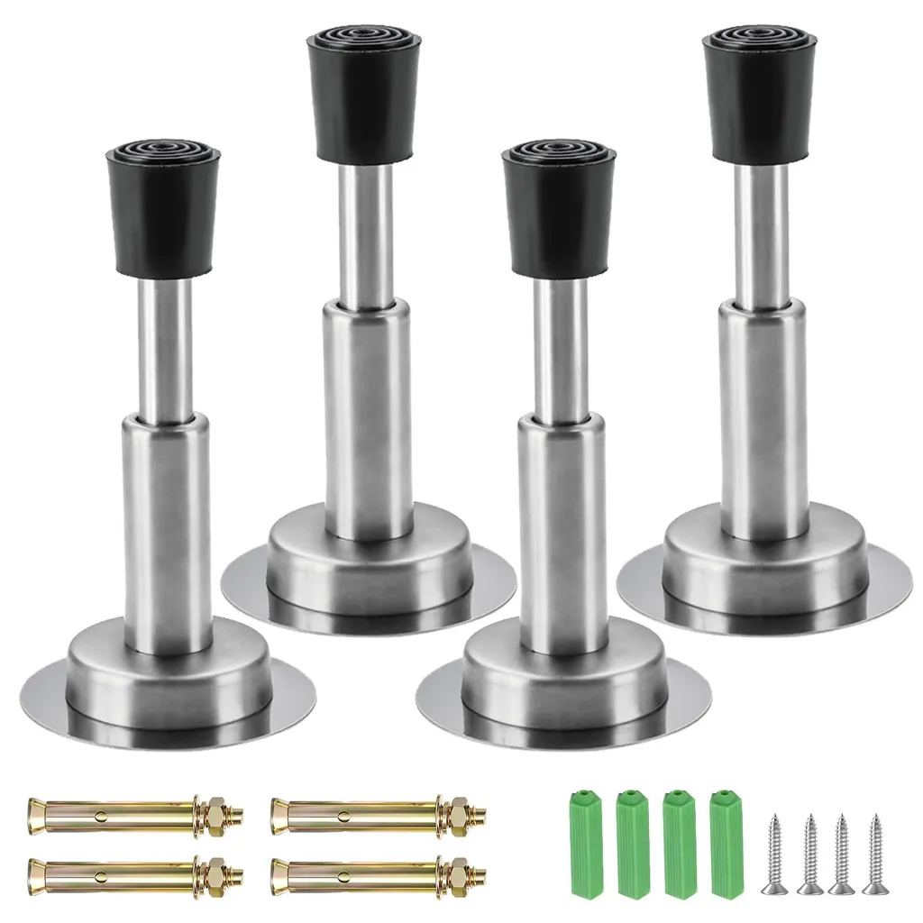 Butoir de porte ajustable en acier inox avec tampon caoutchouc gris