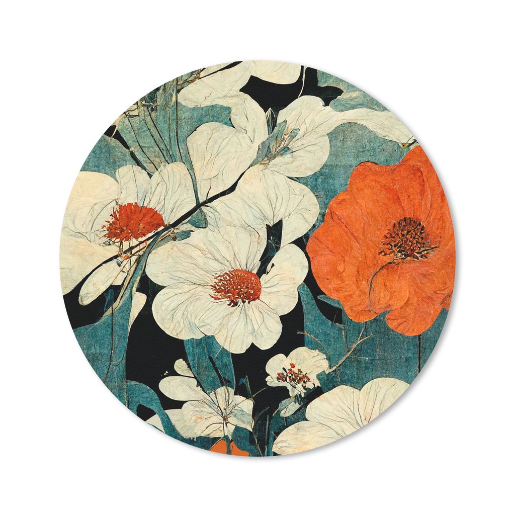 MuchoWow Mauspad Mousepad Blumen - Pflanzen - Vintage - Asien - Orange 20x20 cm - Mousepads - Maus Mat - Pad - Mausunterlage - Schreibtischmatte
