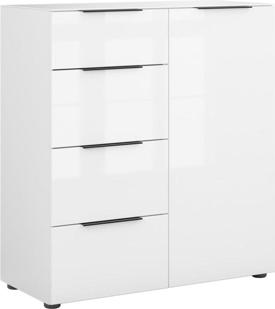 Kommode >style< in weiß matt - Weißglas - 90x98,7x40cm (BxHxT)