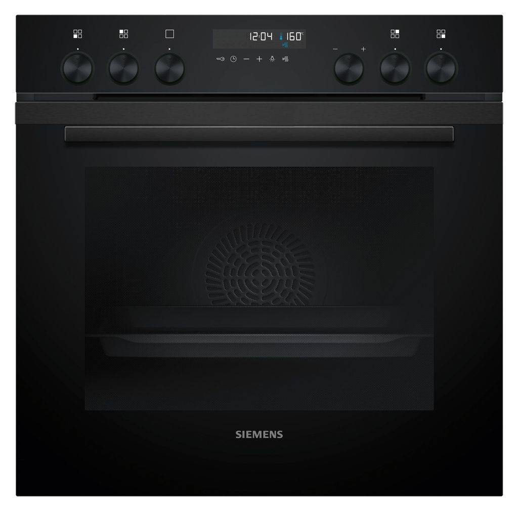 A front view of a black built-in oven.