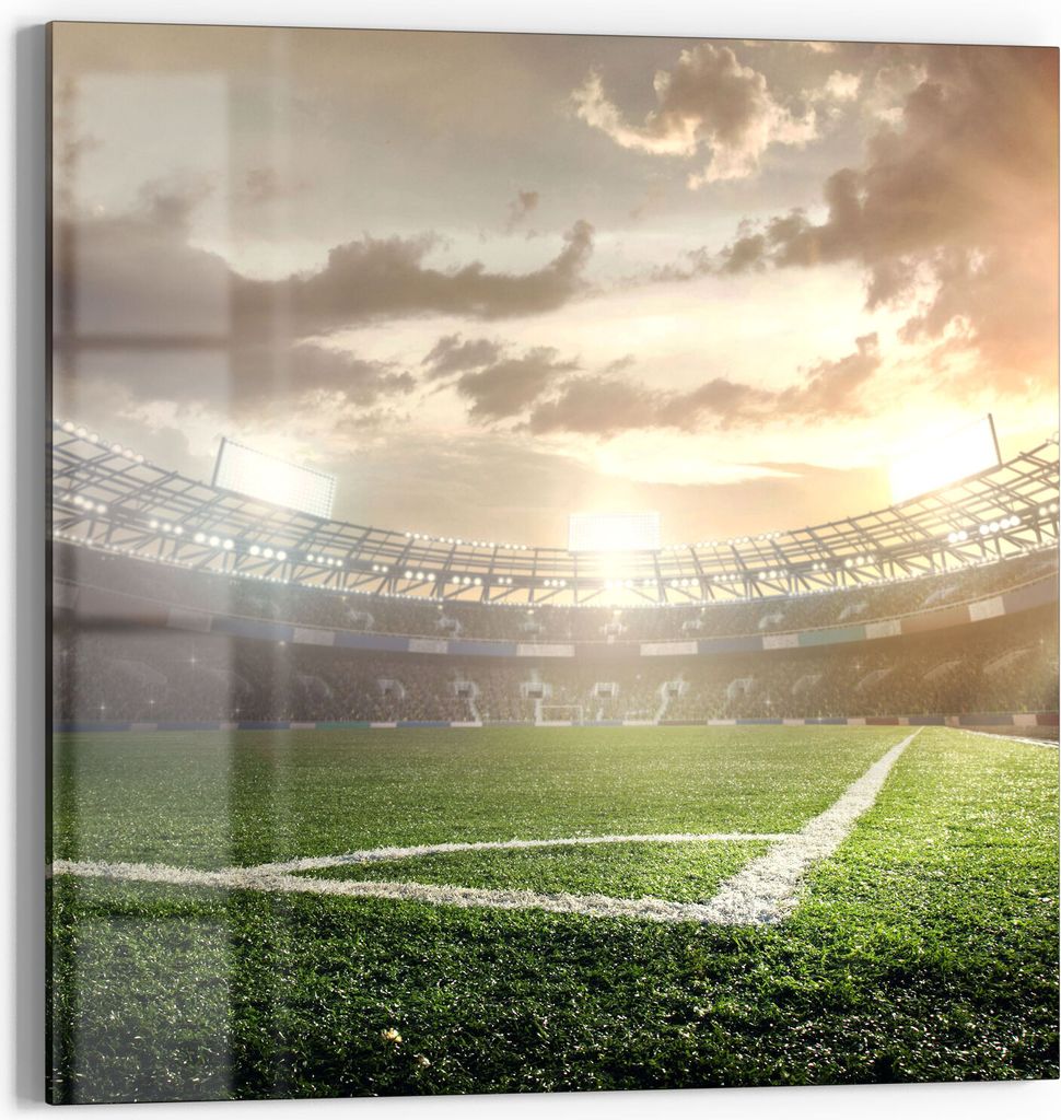 DEQORI Glasbild Echtglas 50x50 cm 'Rasenecke im Stadion' Wandbild Bild modern Deko