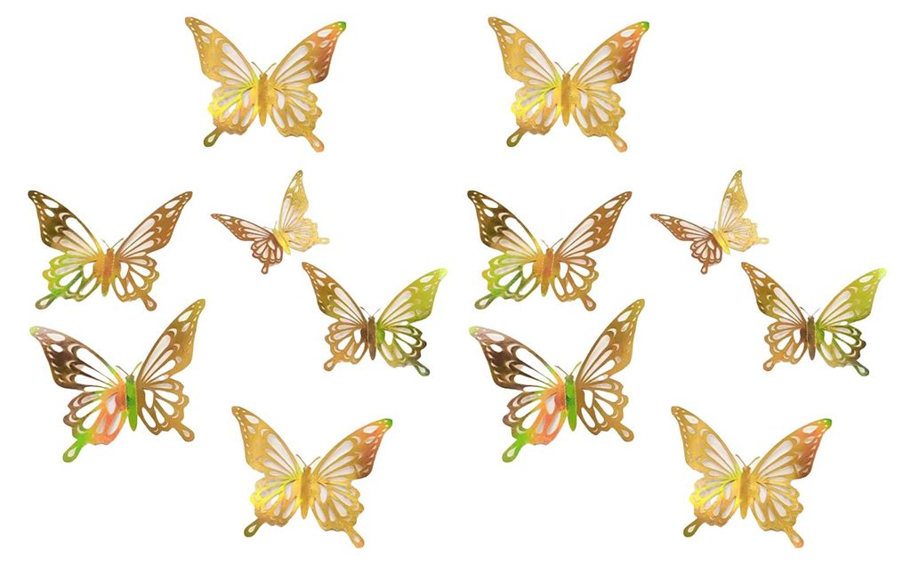 12 Stück 3D-Schmetterlings-Wandtattoos, abnehmbare Wandaufkleber für Geburtstagskuchendekorationen, 3 Größen, hohle metallische Schmetterlinge,...