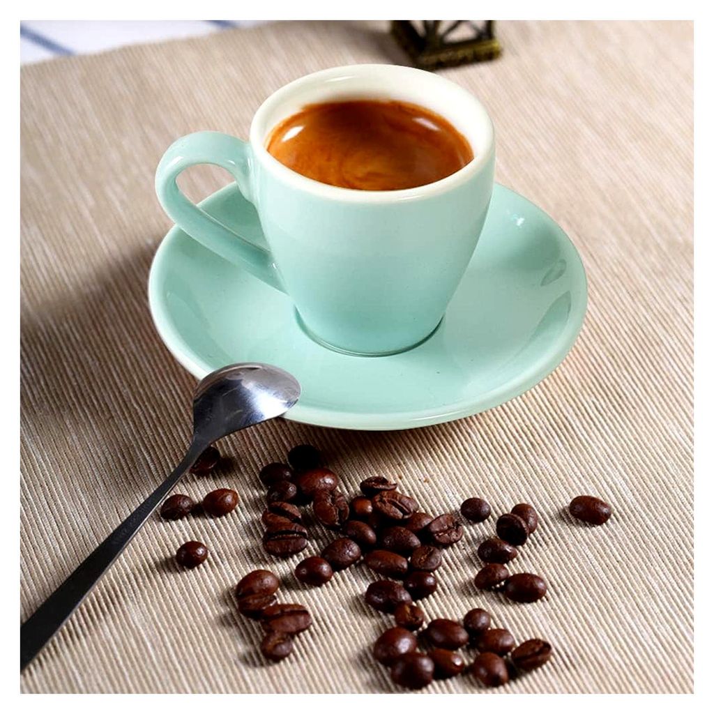 Espressotasse aus Porzellan mit Untertasse und Mini-Löffeln aus Edelstahl, 80 ml, 2 Stück, Blau