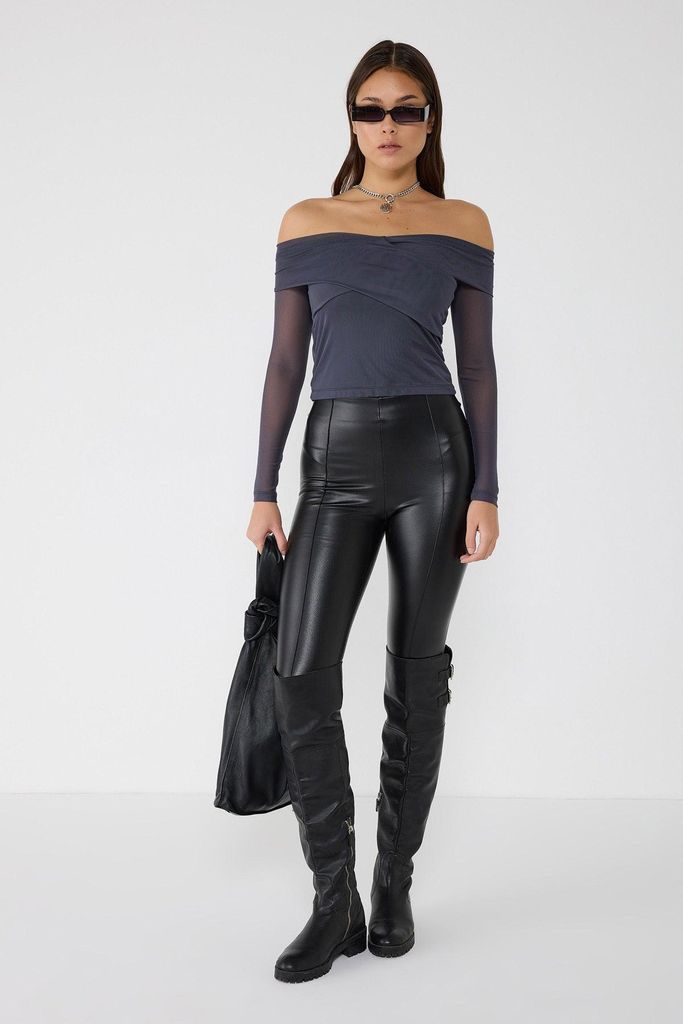 Schulterfreie Tüllbluse, Anthracite, M/L