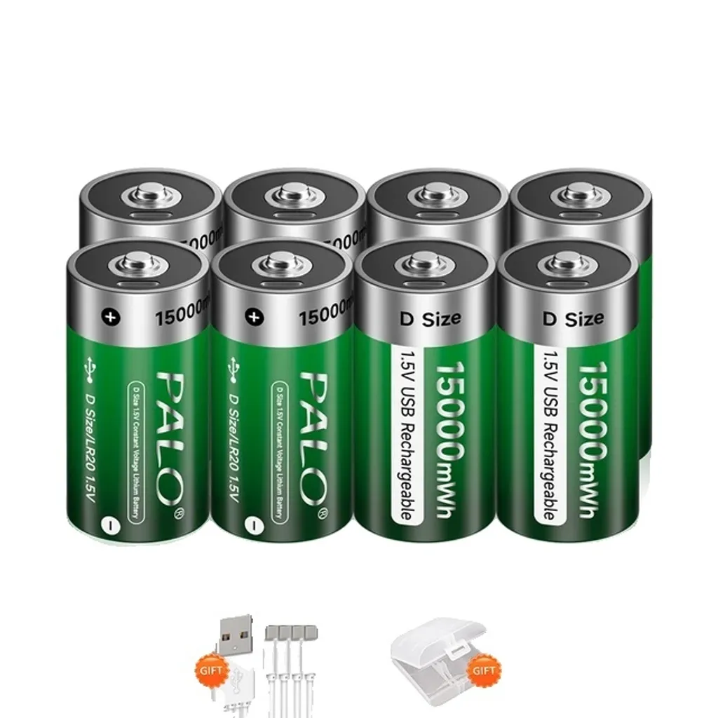 Batterie D rechargeable 10000mAh 1,5V USB : Lot de 8 piles Lithium-ion