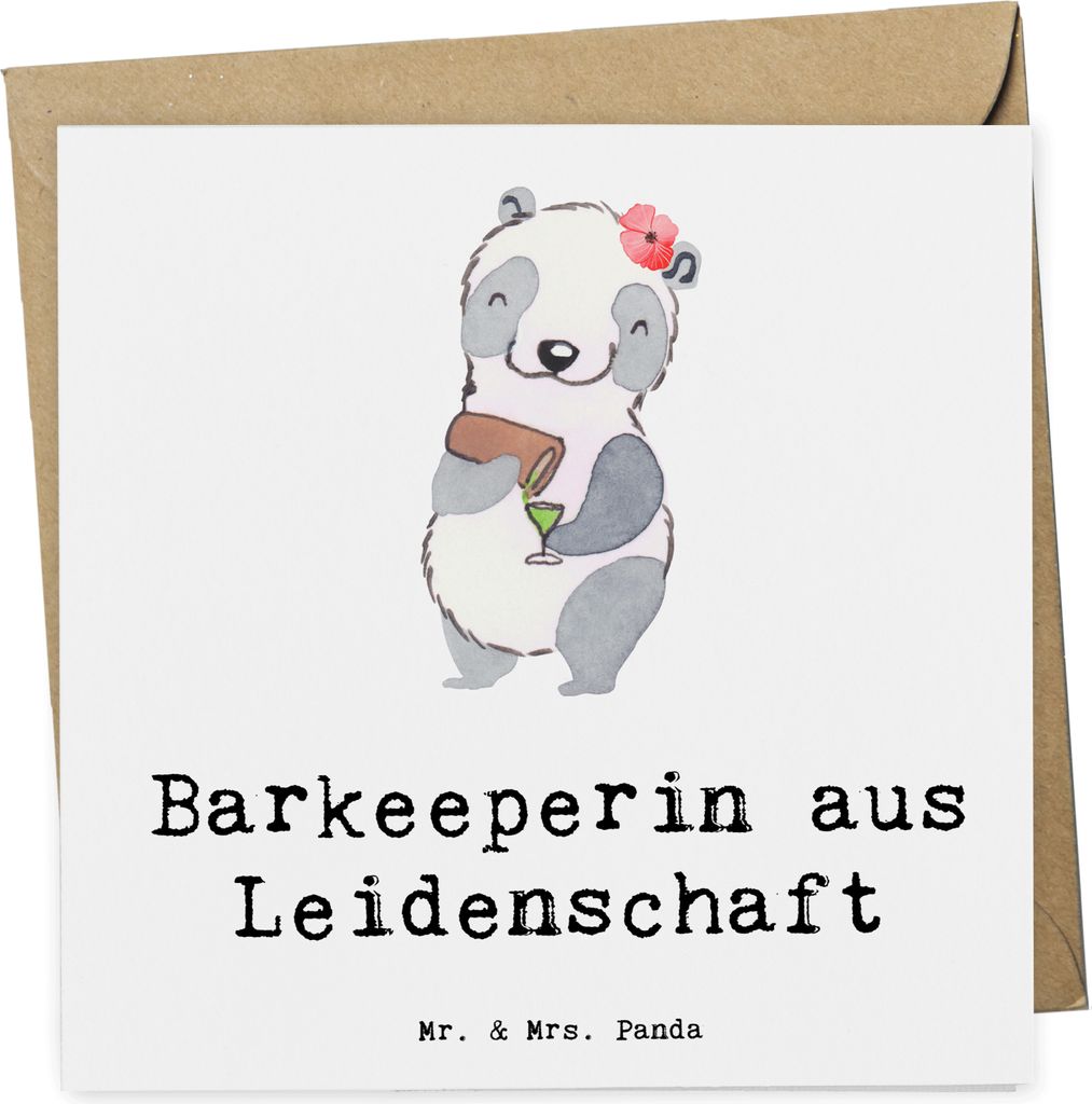 Mr. & Mrs. Panda Glückwunschkarte Barkeeperin Leidenschaft - Weiß - Geschenk, anlasskarte, Klappkarte, Ausbildung, Kurs, Grußkarte, doppelkarte,...