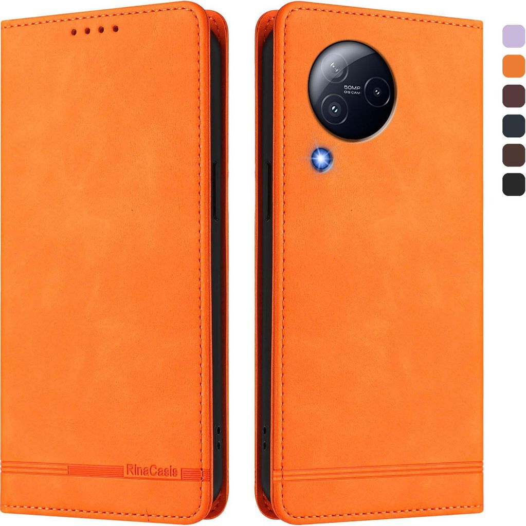 Hülle für Xiaomi Civi 3, Retro Kunstleder Ständer Klapphülle mit Kartenfächer und Magnetische Orange