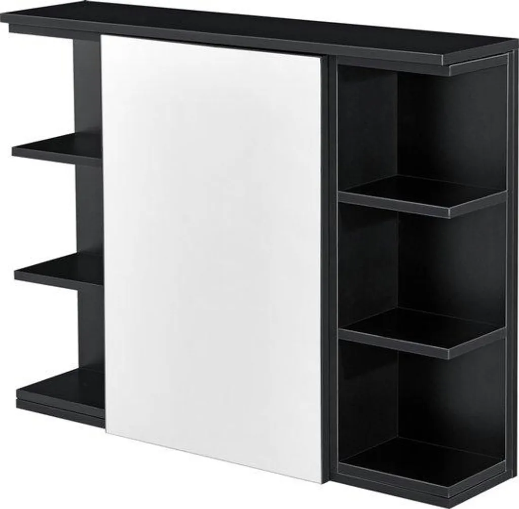 Meuble salle de bain design noir avec grand miroir et finitions Premium