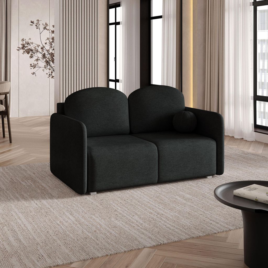 Sofa SUVI II mit Schlaffunktion, Schlafsofa, Wohnzimmersofa, Couch, Soffa, Bettsofa, Geflochtener Stoff – Schwarz NEVE 100