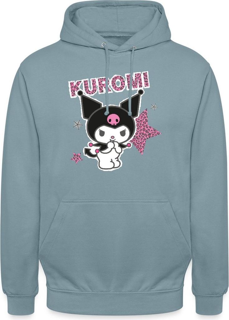 Spreadshirt Kuromi Mit Schriftzug Leo Stil Uni Hoodie, 3XL, Nebelblau