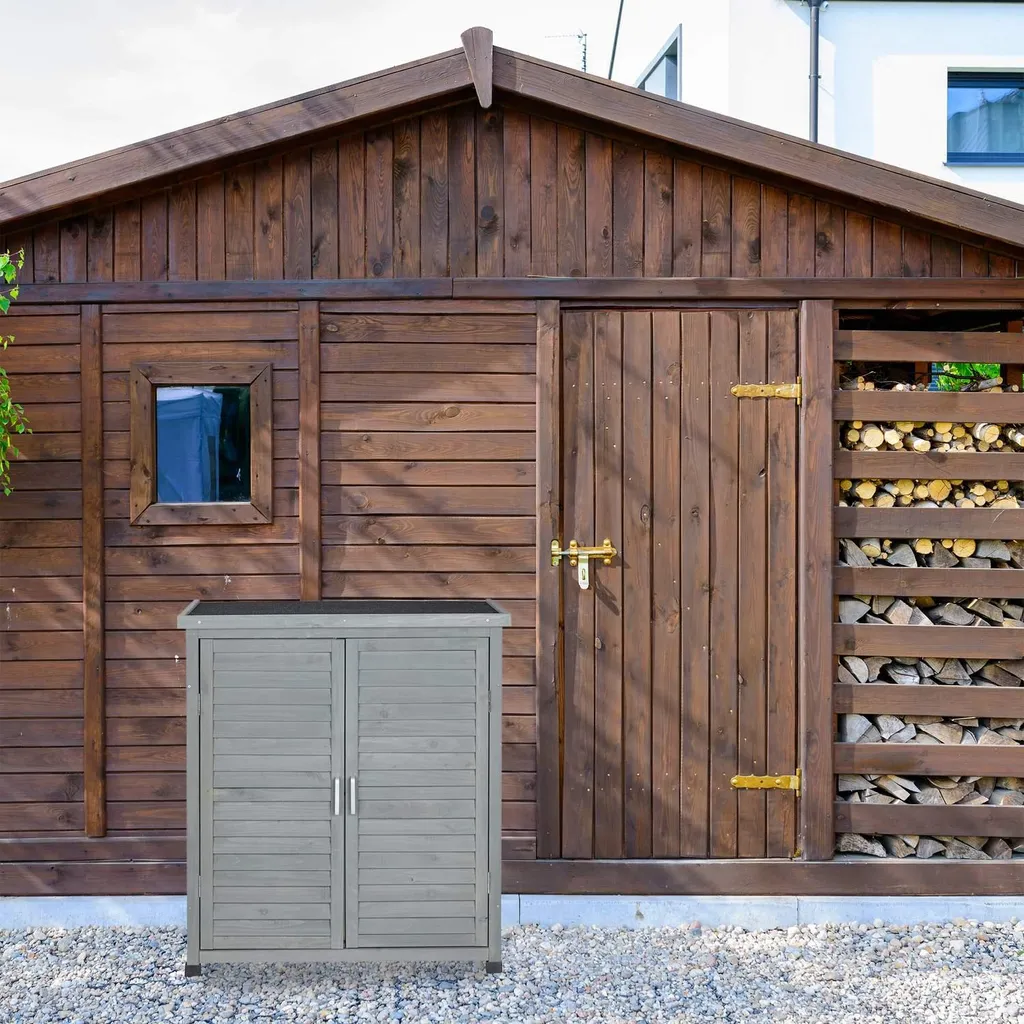 Armoire de jardin grise à 3 compartiments : Rangement extérieur idéal - 6
