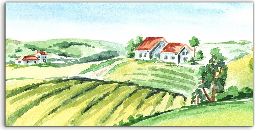 Coloray Acrylbild 120x60 Wandbild Acrylbilder Bauernhof und Felder auf dem Land