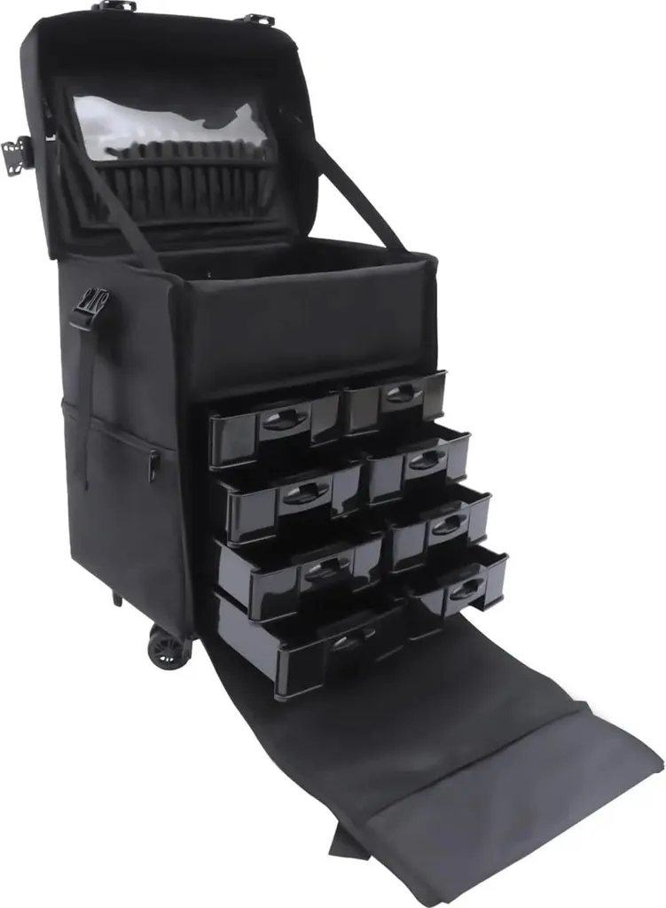 Valise de voyage 2 en 1 multifonction 8 tiroirs en PVC noir solide