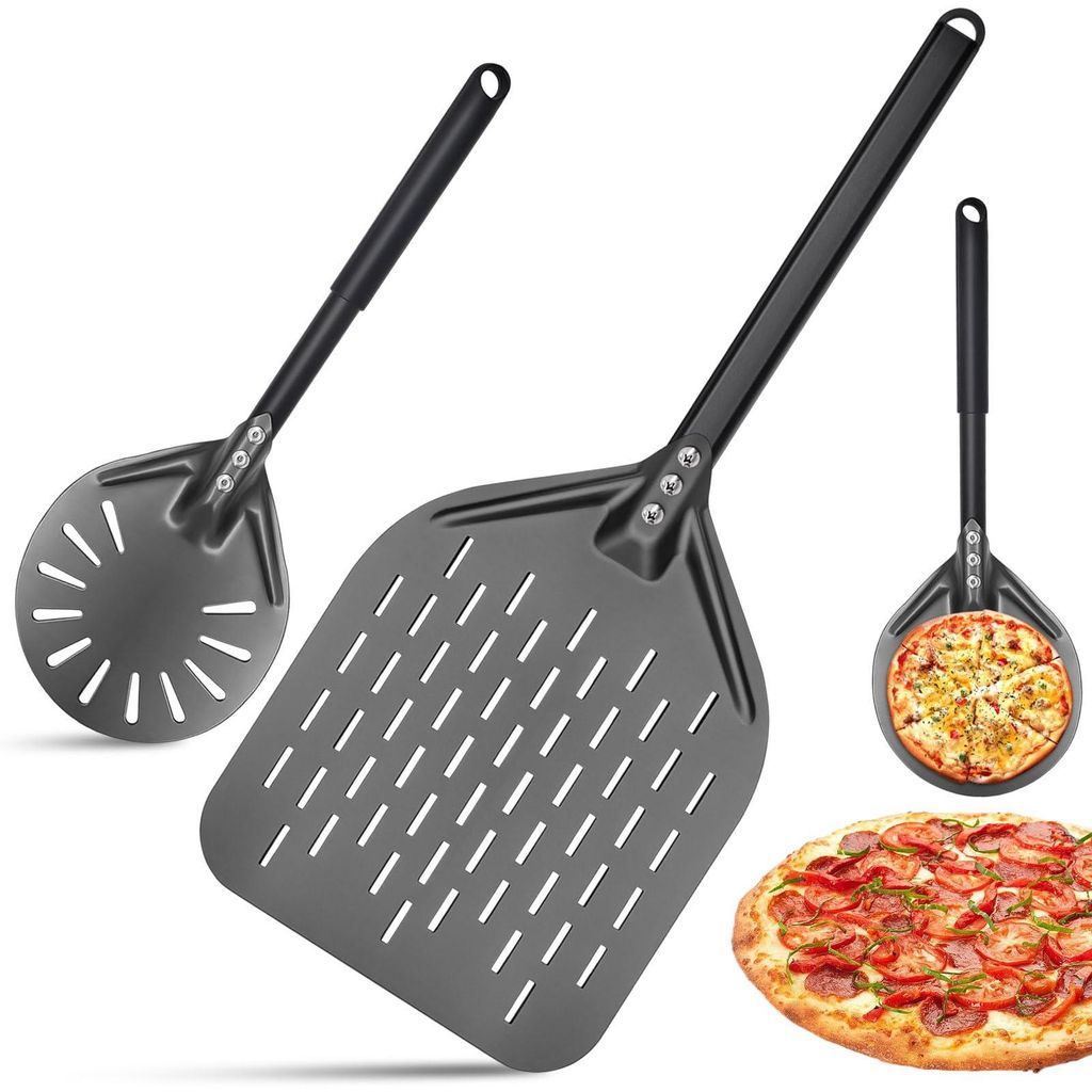 30 cm Premium-Pizzaschieber, perforierter Pizzaschieber, 15 cm Pizzaschieber, aus eloxiertem Aluminium mit rutschfestem Griff, Brotschieber zum Anh...