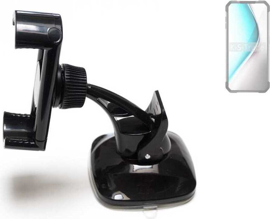 K-S-Trade kompakte Handy-Halterung Windschutzscheibe kompatibel mit Unihertz 8849 Tank 2 Pro Armaturenbrett schwarz Autohalterung KFZ Halter