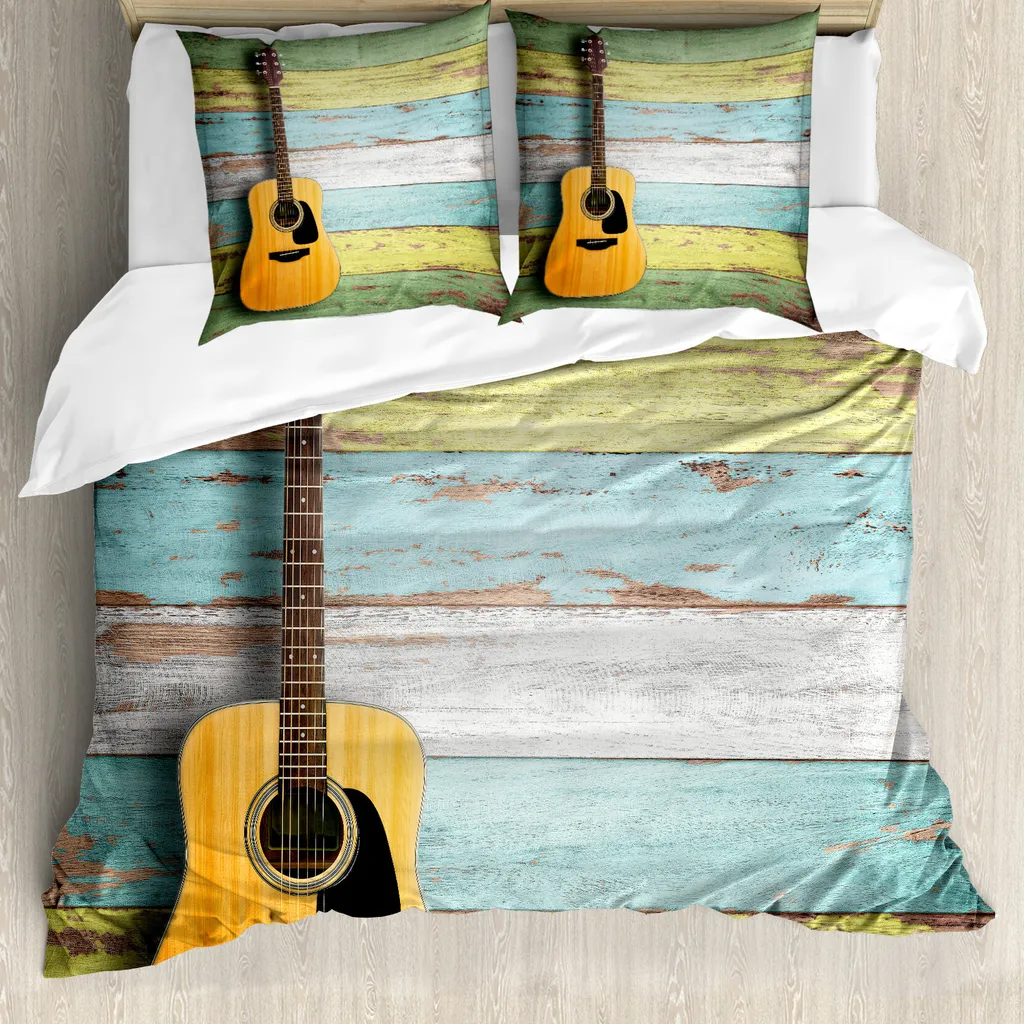 ABAKUHAUS Copripiumino musicale, Im Alter von Holzbohlen Rustikal, antiacaro, adatto a chi soffre di allergie, con federe, 200 cm x 200 cm - 80 x 80 cm, multicolore