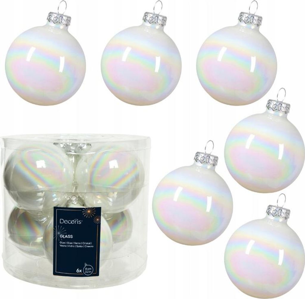 Set aus 6 weißen Glaskugeln 8cm glänzend – Elegante Produktbild 