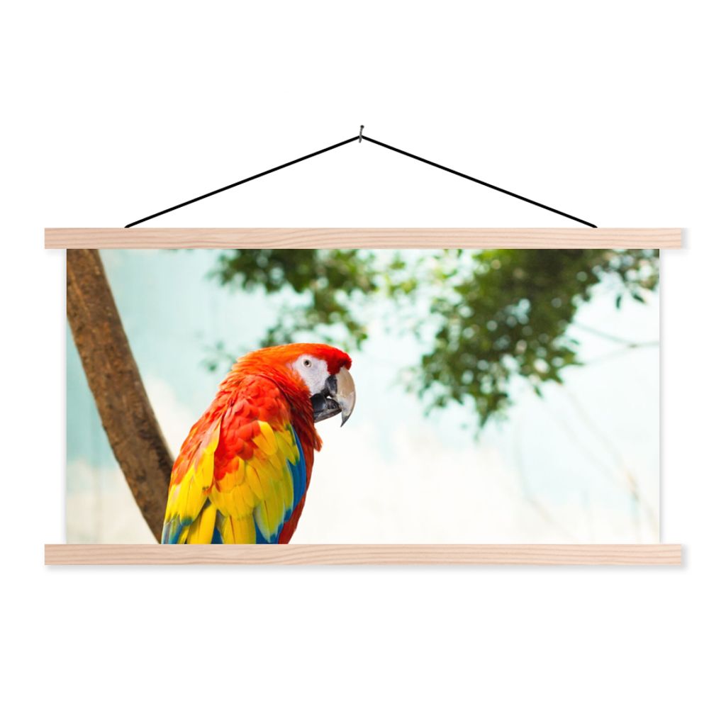 MuchoWow Textilposter Papagei - Vogel - Regenbogen - Tropisch 120x60 cm mit holzfarbenen Rahmen - Klemmleiste