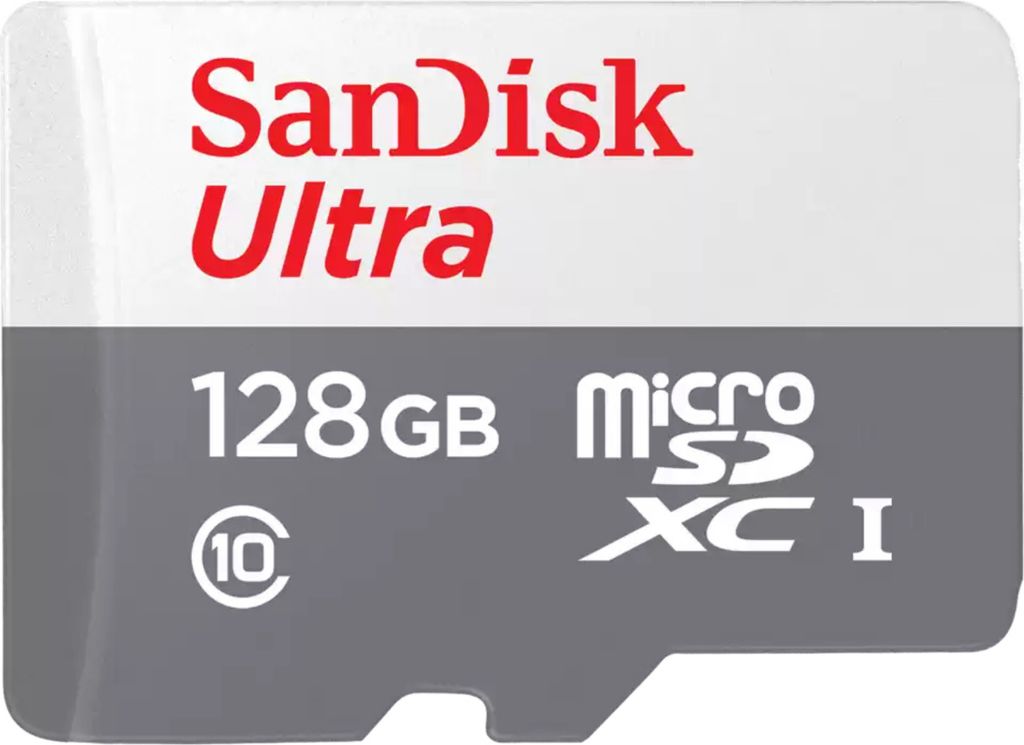 A SanDisk Ultra 128GB MicroSDXC card.