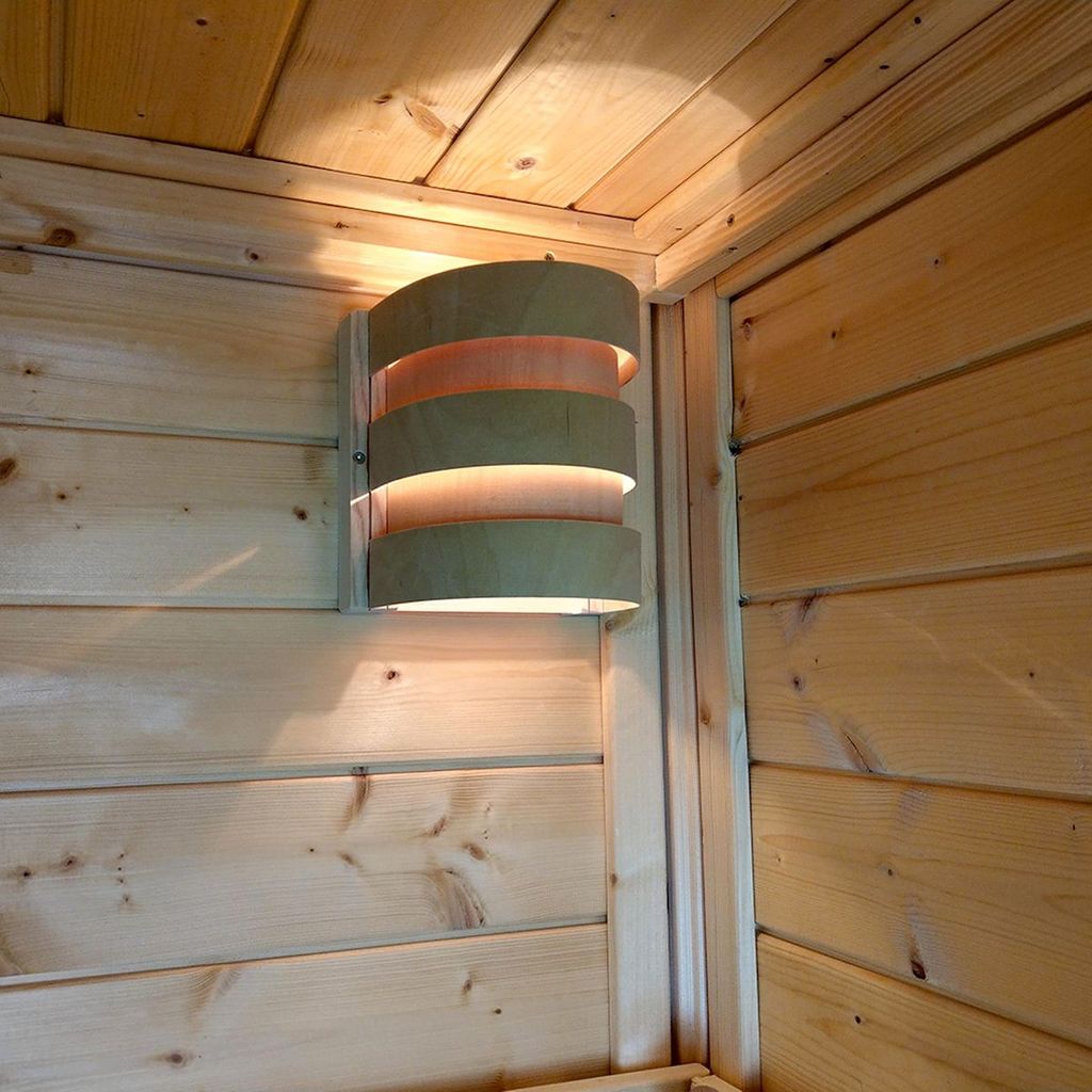 Sauna Blendschirm aus Schichtholz zur Eckmontage Set mit Leuchtenfassung