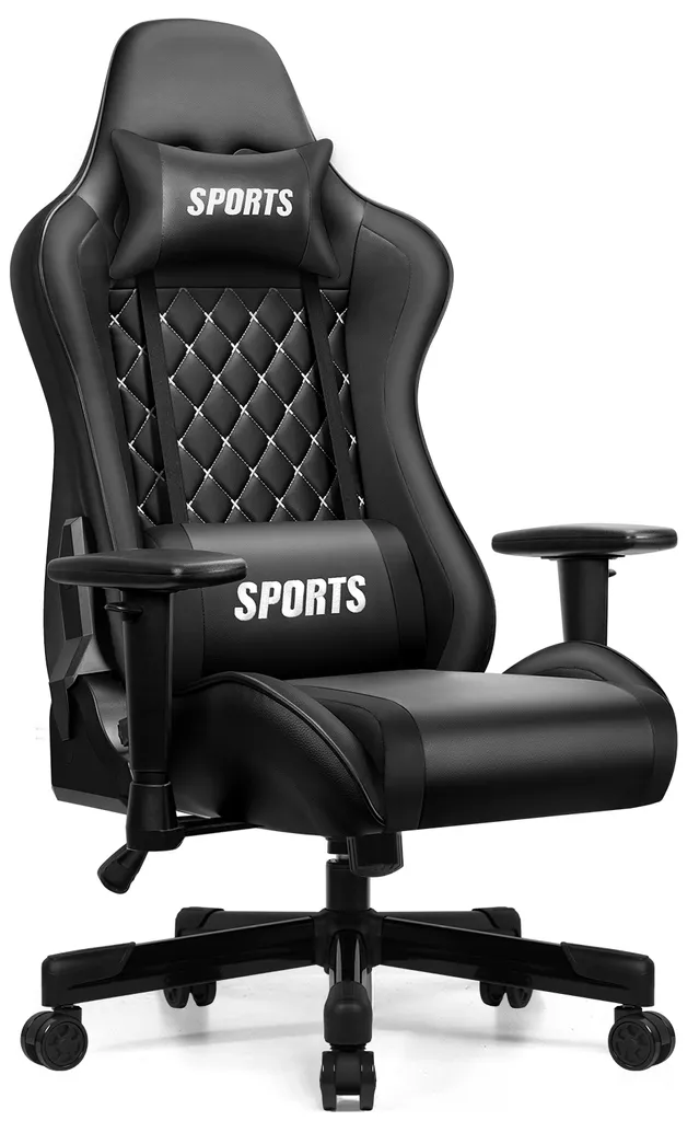 Fauteuil gaming inclinable 170° avec repose-pieds en cuir noir