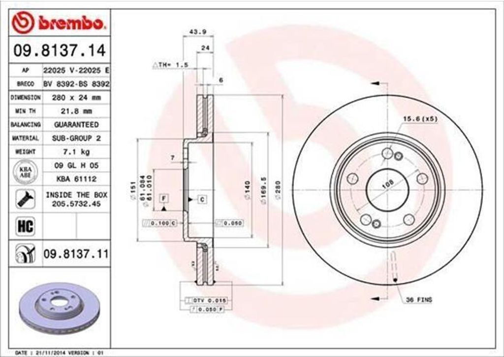 2x BREMBO Bremsscheibe 09.8137.11 für RENAULT MEGANE II Coupé-Cabriolet (EM0/1_)