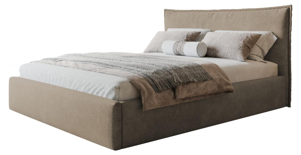 Bett Rimini 200x200, Bettkasten und Metallrahmen, Jasminstoff, Beige