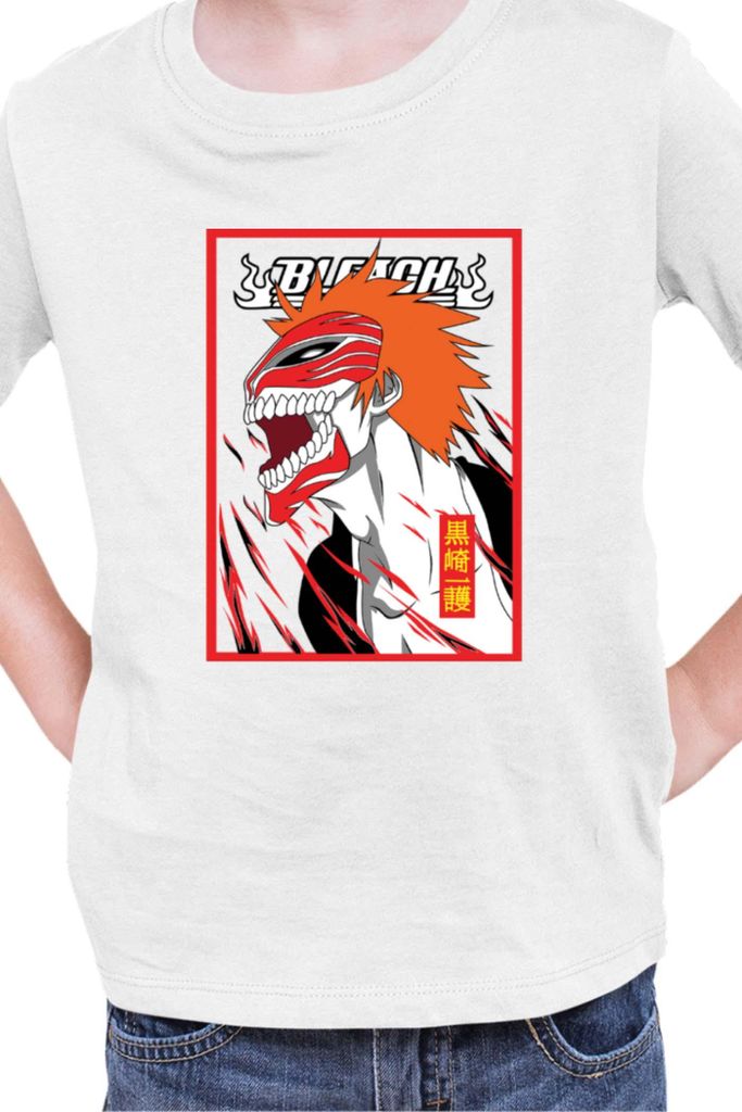 Kinder T-Shirt Manga Japan Anime Comics Animation Bleach 002, 5-6 Jahr - 116 / Weiß