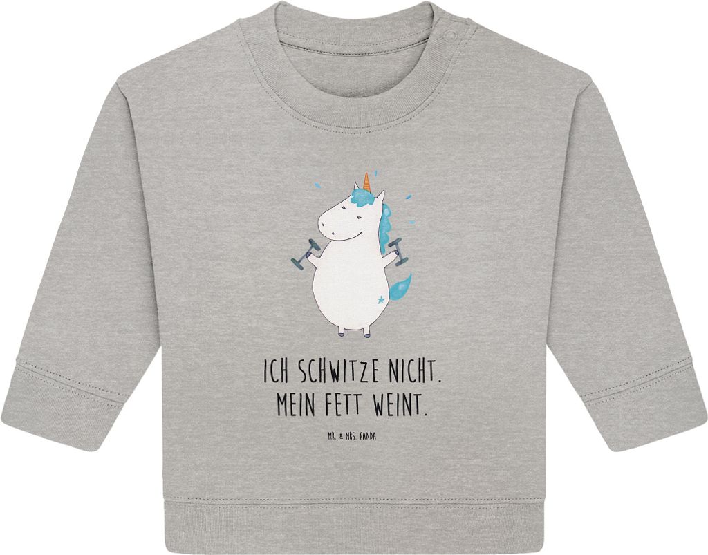 Mr. & Mrs. Panda Organic Baby Pullover Einhorn Fitness 24. - 36. Monat - Heather Grey - Geschenk, Sport, Sixpack, Bullover, Gym, Unicorn, Fitnessst...