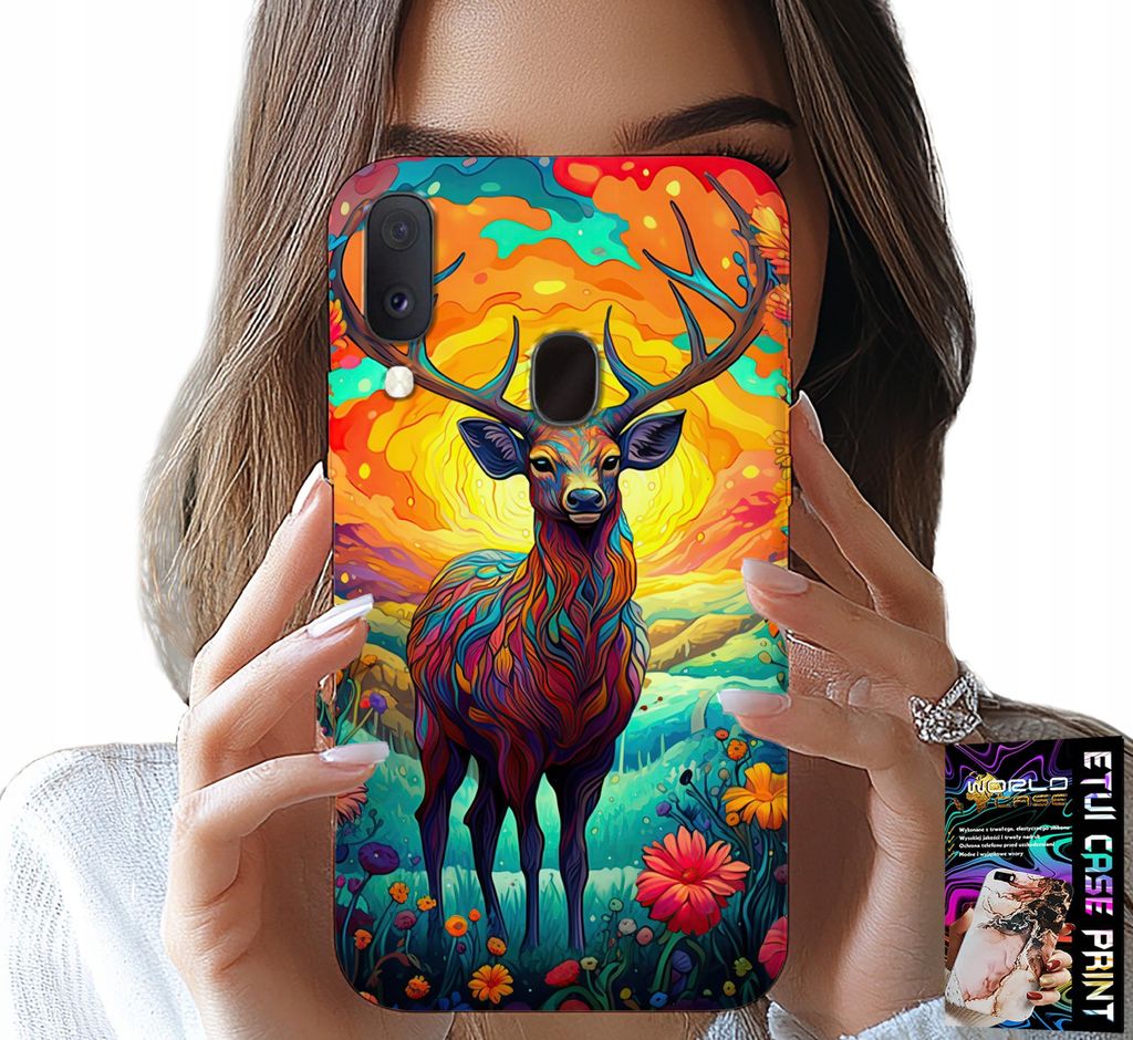 Etui Für Samsung Galaxy A20E - Farbenfrohe Designs Hirsche Elche Waldtiere