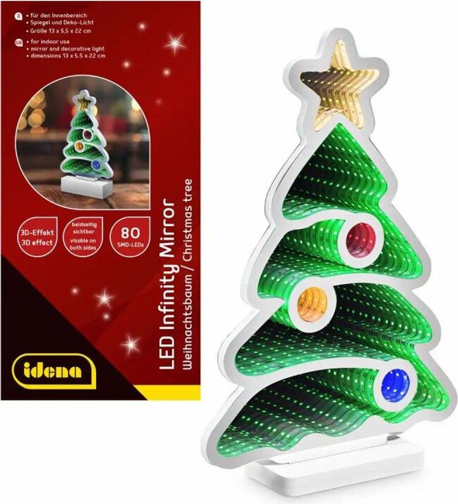 Idena LED Infinity Mirror Weihnachtsbaum 13x5,5x22cm Produktbild 